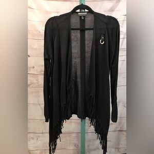 🖤BLK FRINGE BUCKLE WRAP CLOSURE LONG SLEEVE CARDIGAN SZ SM BY ALLISON BRITTNEY